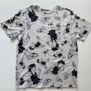 NIKE Sportswear Crew T-Shirt All Over Cartoon Print XL Athletic Cut White‎